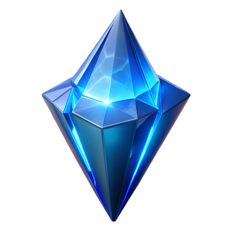 Glowing Blue Crystal Gem A radiant gem navigating a world of blue crystals, its surface glowing with vibrant colors in a digital world. png