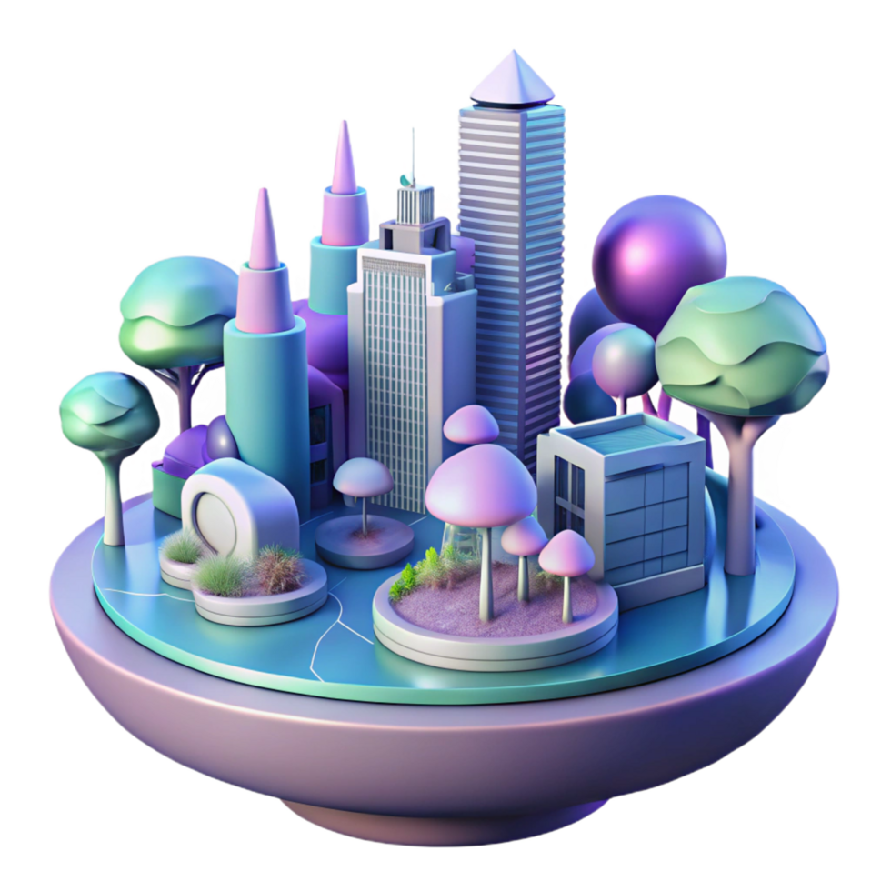 3D Cityscape Urban Oasis A visionary depiction of a cityscape crafted as an urban oasis, capturing the essence of innovation in a digital world. png