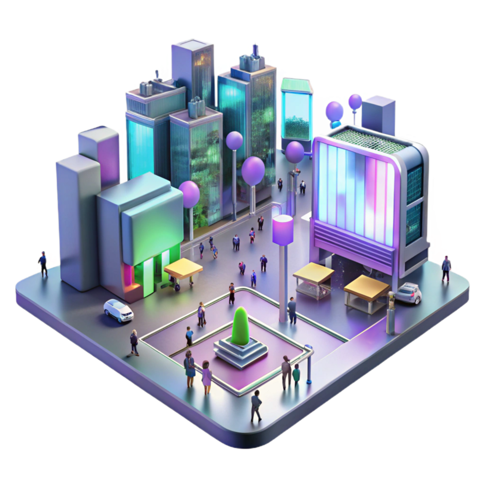 Future Cityscape Urban Design Concept in a Visionary Three Dimensional Scene of Innovation png