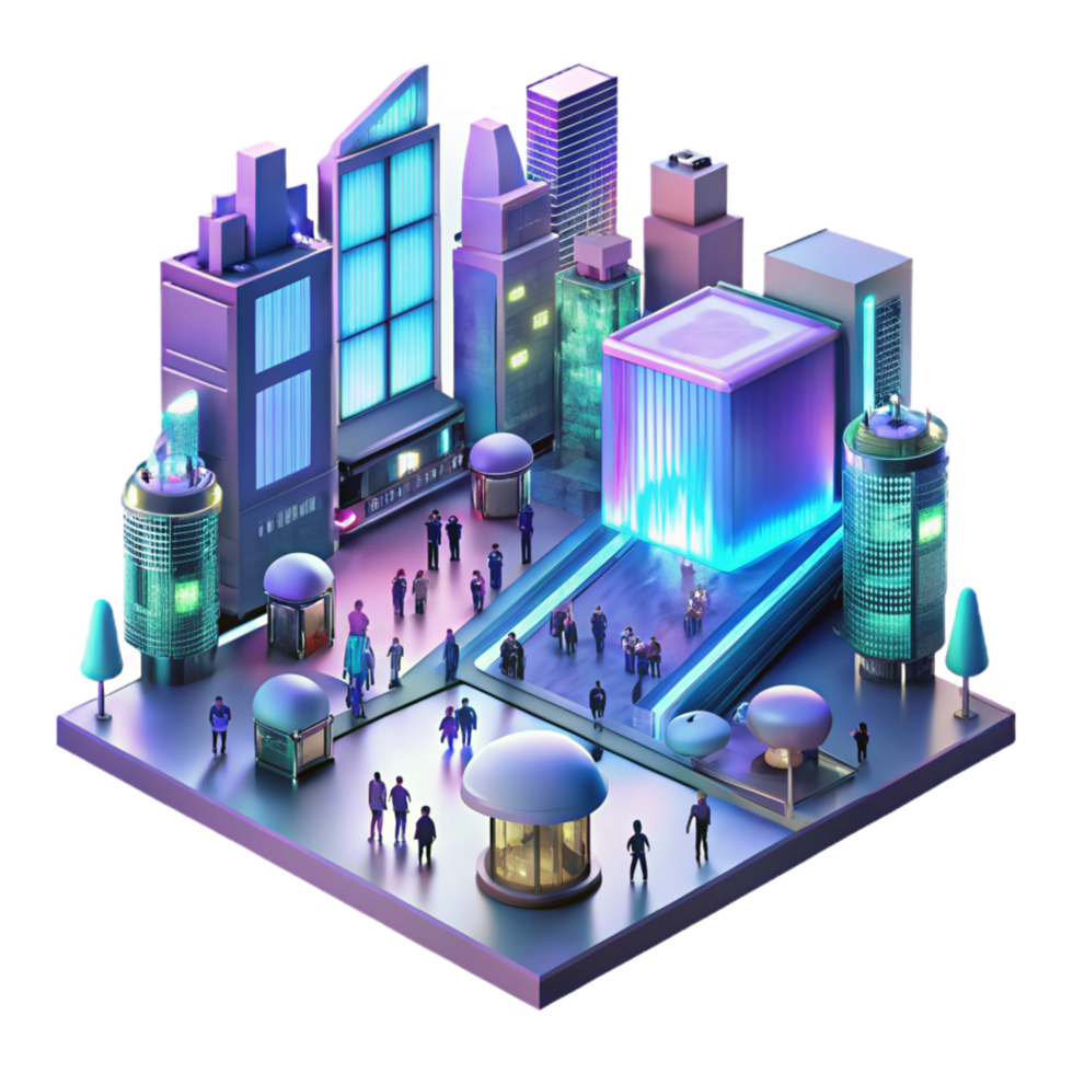 Future Cityscape Smart Urban Design A visionary depiction of a cityscape embracing smart urban design, capturing the essence of innovation in a digital world. png