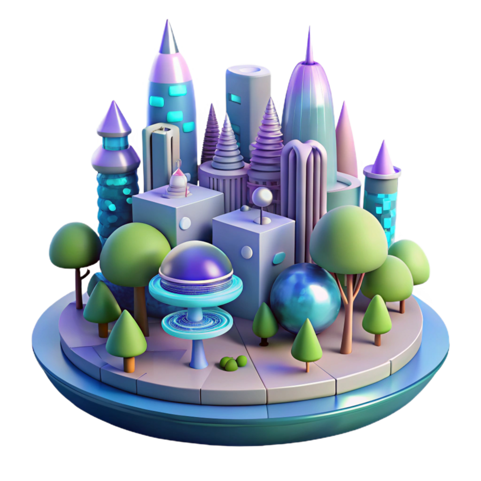Futuristic Cityscape 3D Render A futuristic 3D render of a cityscape, capturing the essence of advanced urban design and modern aesthetics. png