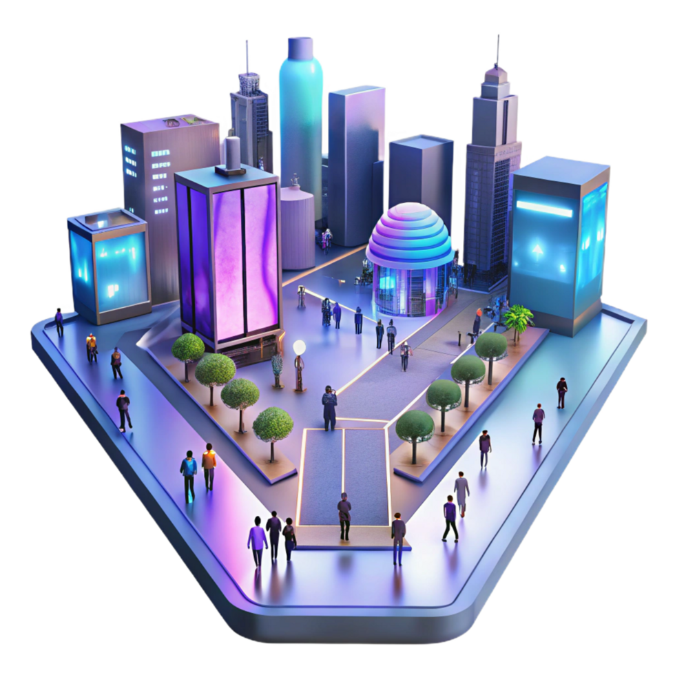 Smart City Digital Urban Landscape - A dynamic depiction of a smart city with digital elements capturing the essence of advanced technology and urban design png