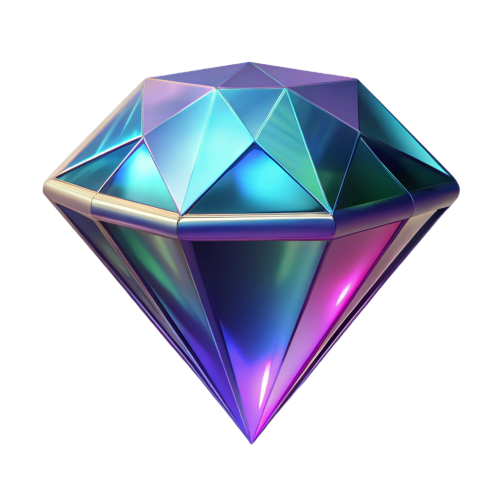 Iridescent Gem 3D Render A radiant gem with iridescent colors, captured in a stunning three-dimensional render. png