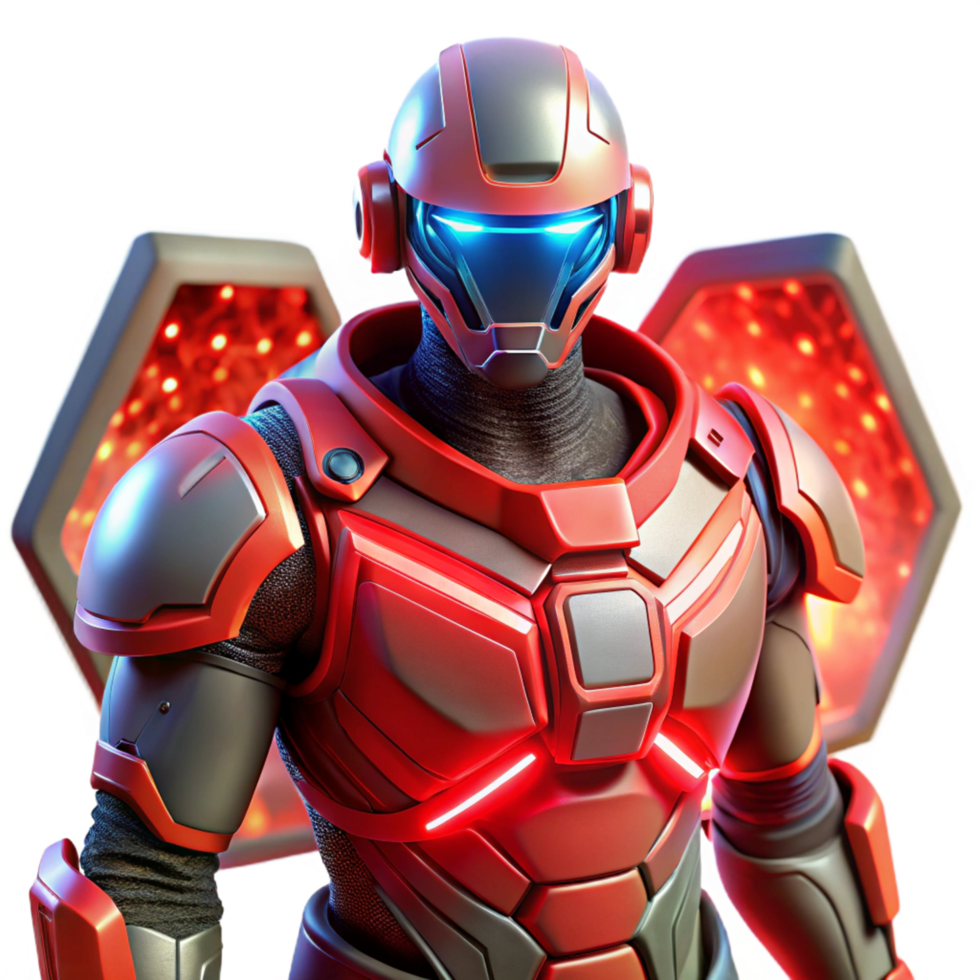 Red Futuristic Combat Armor Advanced combat armor crafted for the future, its sleek design glowing with a red hue. png