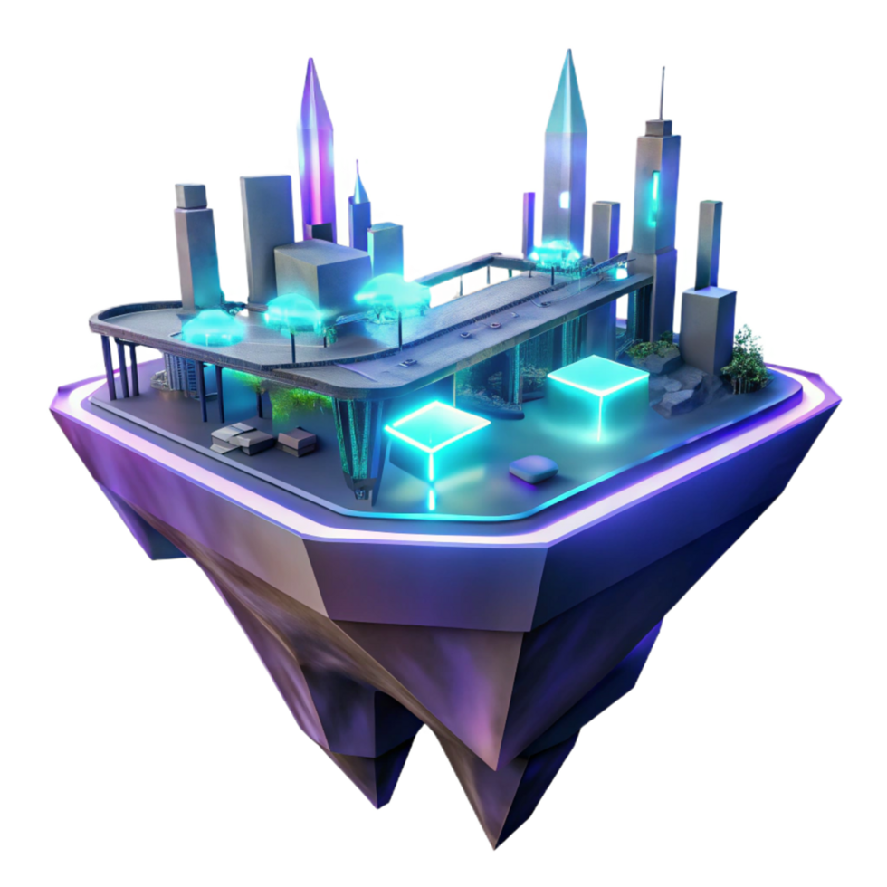 Futuristic City Island A visionary depiction of a city navigating a world of islands, capturing the essence of urban innovation in a digital world. png