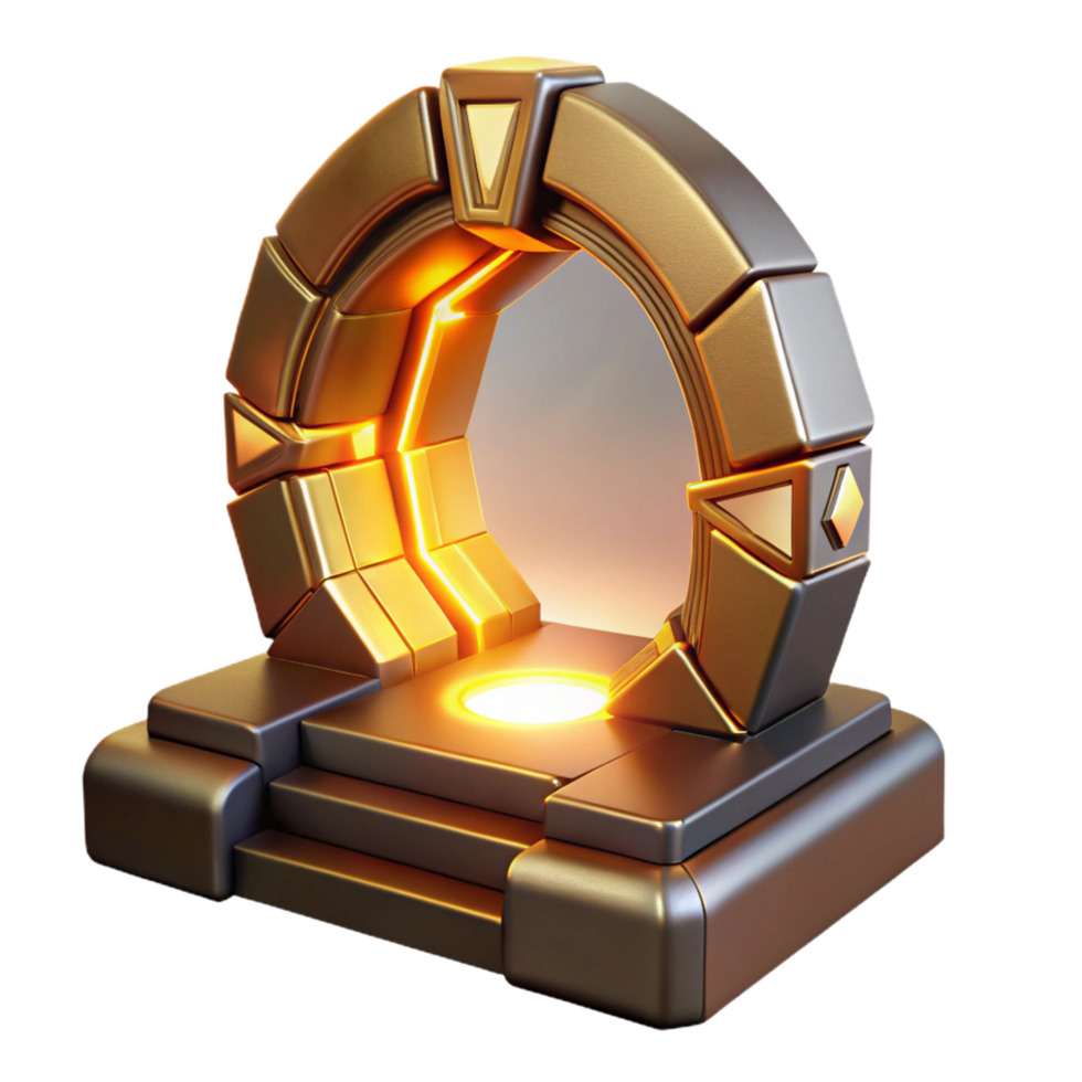 Glowing Portal Sci-Fi Archway A radiant portal navigating a sci-fi world, its surface glowing with vibrant colors in a digital world. png