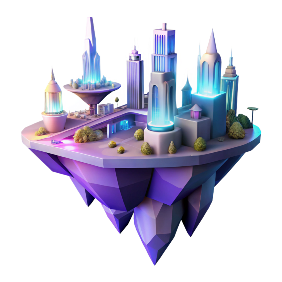 Floating City A Futuristic Metropolis A visionary depiction of a city floating in a digital world, capturing the essence of futuristic urban design. png