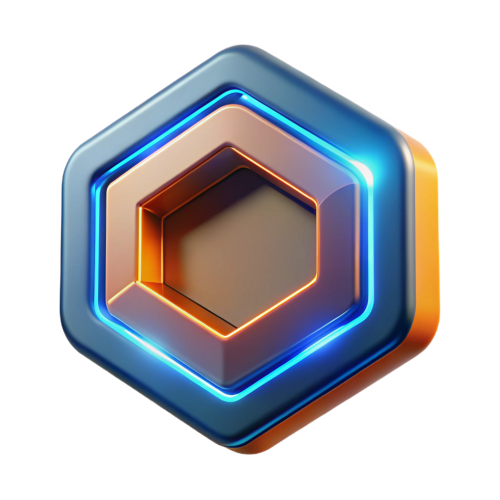 Hexagon Neon Glow Design in a Creative Three Dimensional Scene of Innovation png