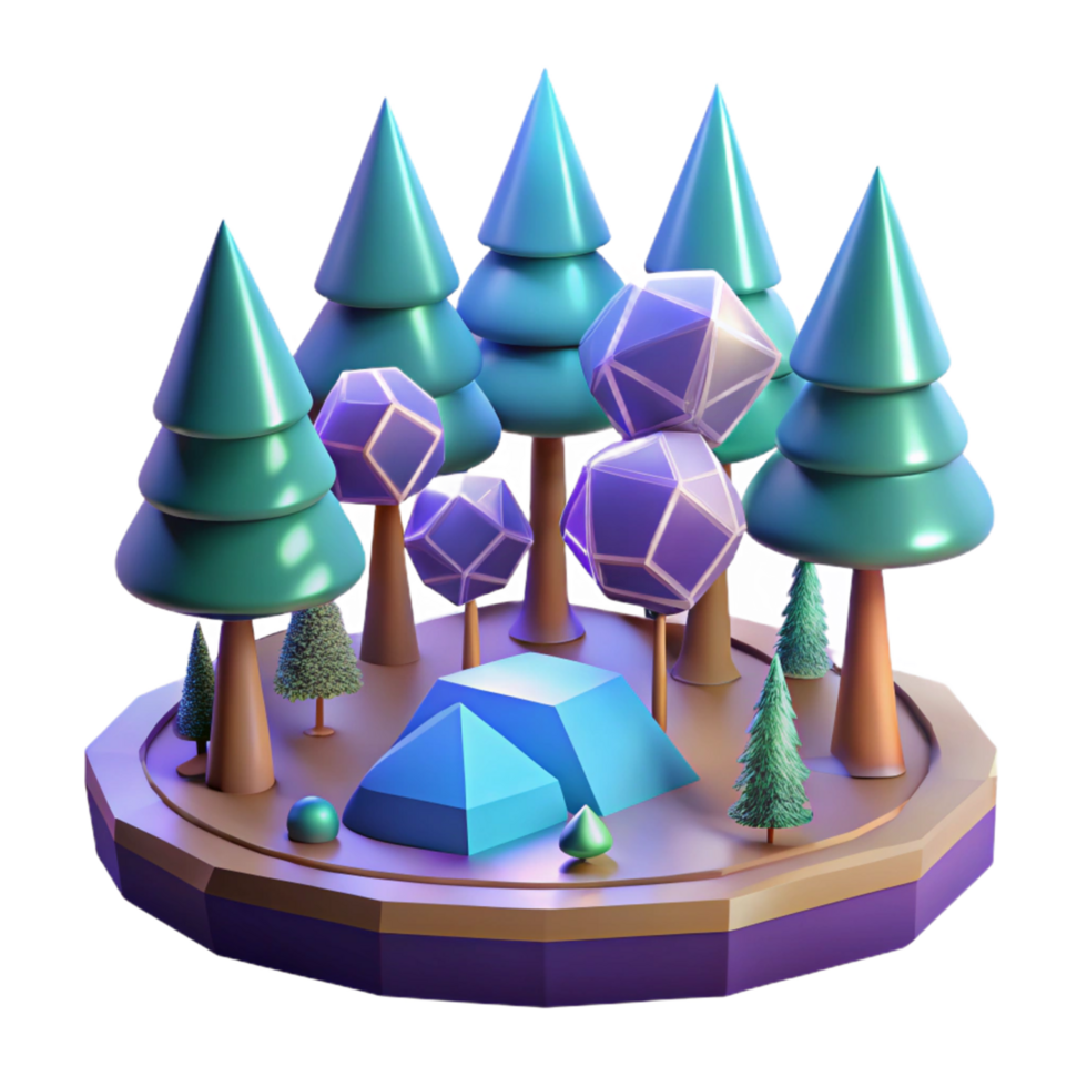 Geometric Forest Scene Three Dimensional Render in a Creative Scene of Design png