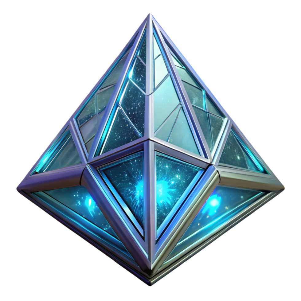 Futuristic Crystal Pyramid A visionary depiction of a pyramid crafted from crystals, standing proudly in a digital world. png