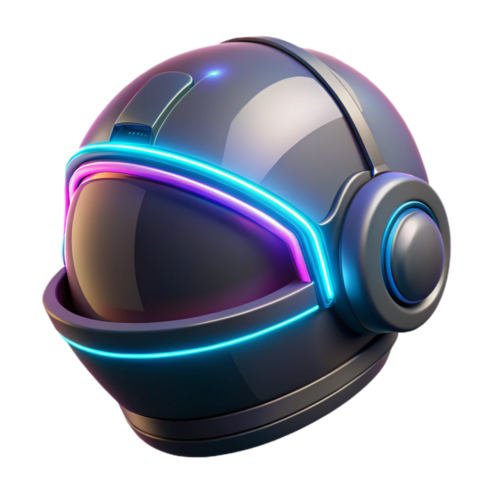 Futuristic Helmet with Neon Lights A dynamic 3D render of a futuristic helmet with neon lights, capturing the essence of advanced technology and modern design. png