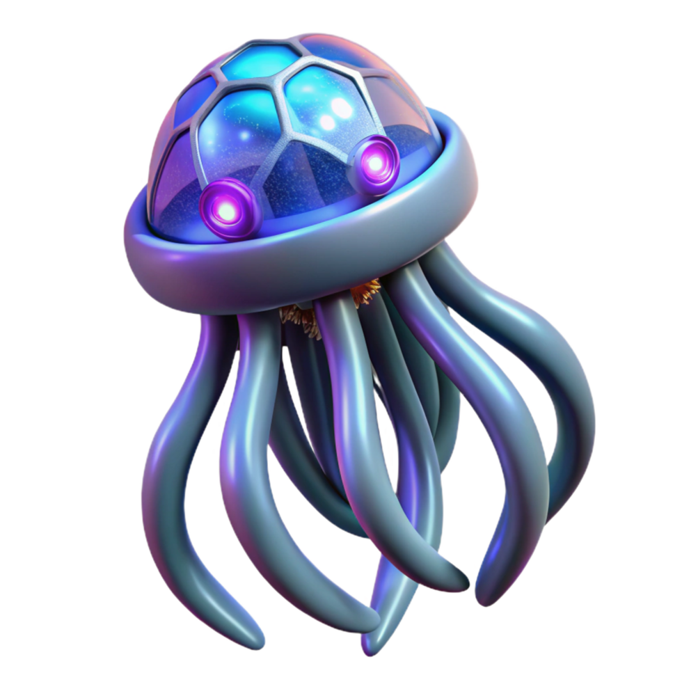 Futuristic Jellyfish Robot in a Visionary Three Dimensional Scene of Innovation png