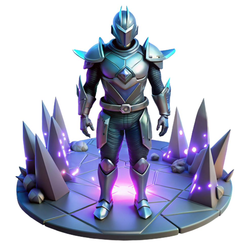 Crystalline Knight Fantasy Game Art A dynamic depiction of a knight navigating a world of crystals, ready for battle in a digital world. png