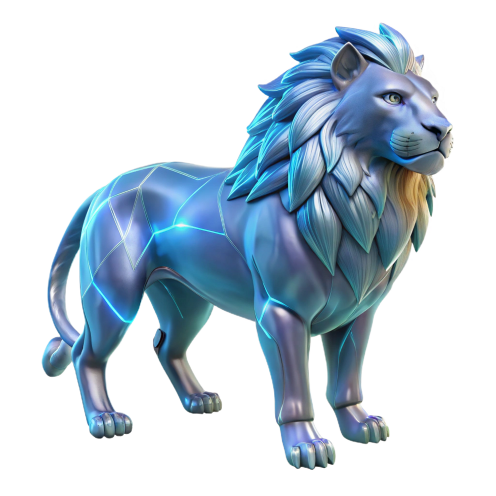 Cybernetic Lion Digital Art in a Futuristic Three Dimensional Scene of Design png