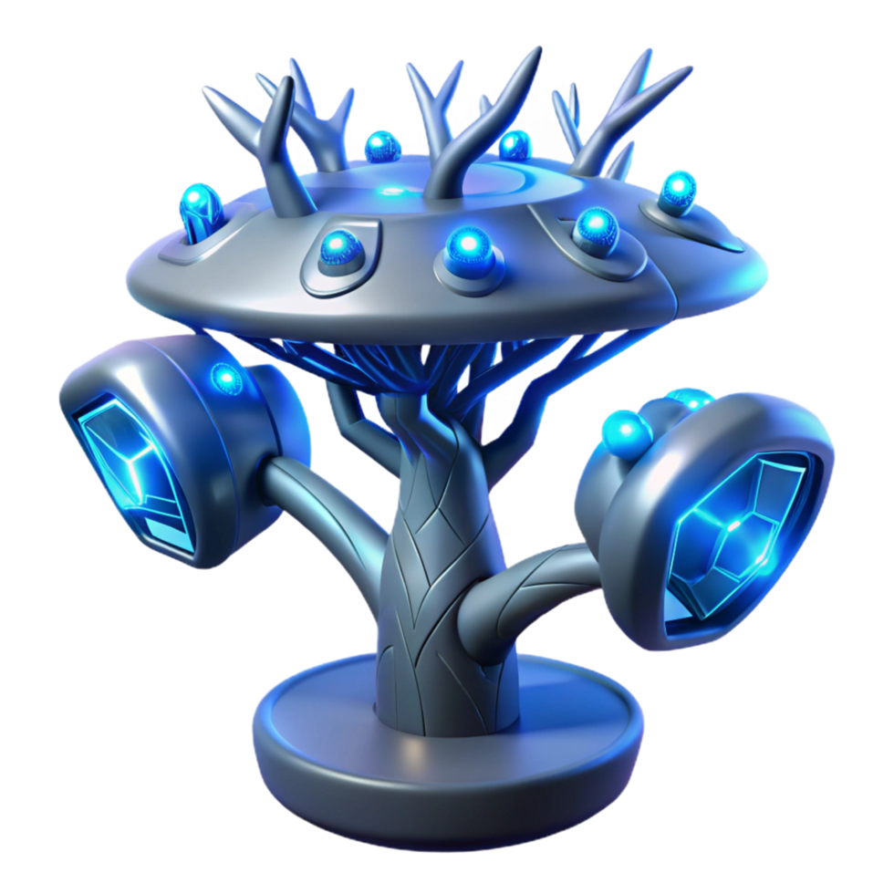 Futuristic Bio-Luminescent Tree in a Visionary Three Dimensional Scene of Nature png