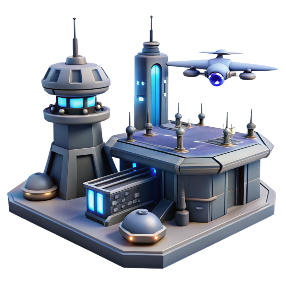 Futuristic Drone Station Complex in a Visionary Three Dimensional Scene of Innovation png
