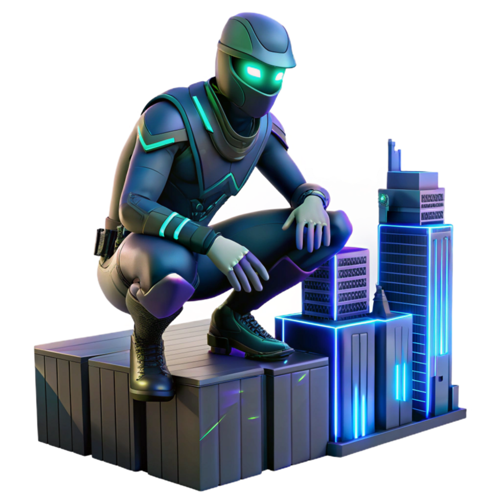 Cyberpunk City Guardian A dynamic depiction of a guardian navigating a cyberpunk city, capturing the essence of protection in a digital world. png