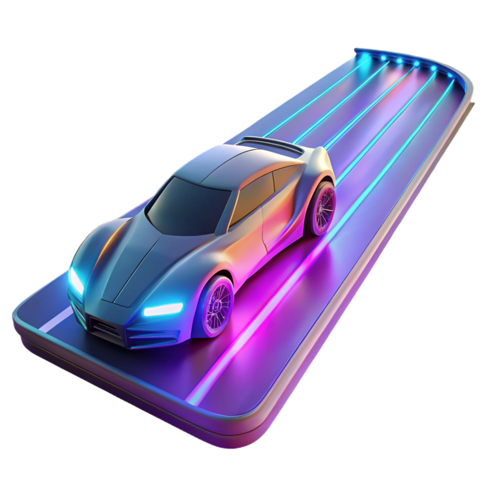 Racing Game on Mobile A dynamic 3D render of a racing game on a mobile device, capturing the essence of speed and modern gaming. png