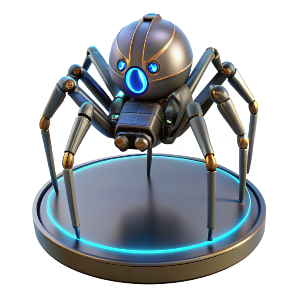 Futuristic Spider Robot Design A dynamic depiction of a spider crafted as a futuristic robot, capturing the essence of innovation in a digital world. png