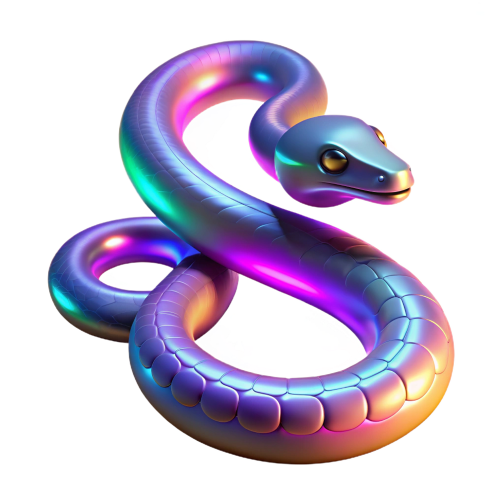 Rainbow Serpent 3D Render A radiant serpent with scales that glow with rainbow colors, captured in a stunning three-dimensional render. png