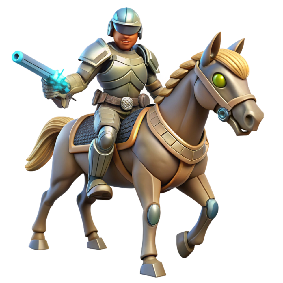 Futuristic Knight on Horseback - A dynamic depiction of a knight on horseback with futuristic elements blending advanced technology with historical themes png