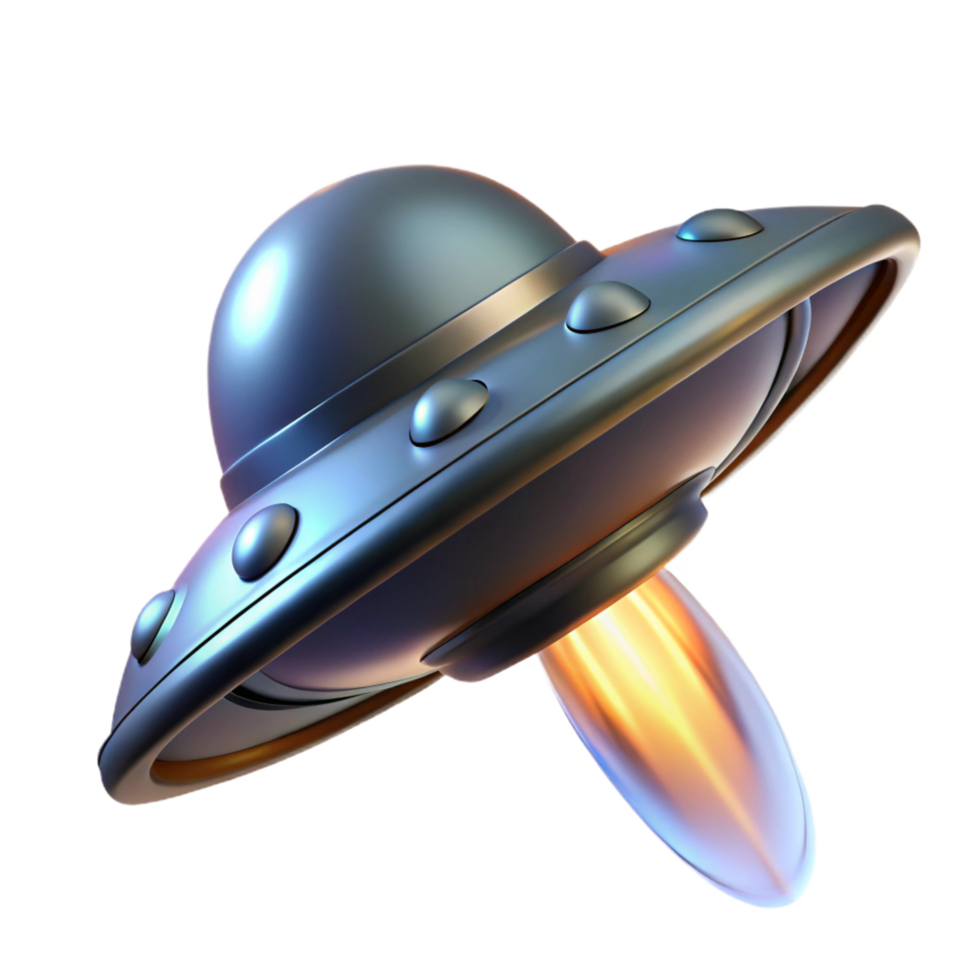 Flying Saucer Spacecraft 3D Render A dynamic depiction of a flying saucer navigating the cosmos, captured in a stunning three-dimensional render. png