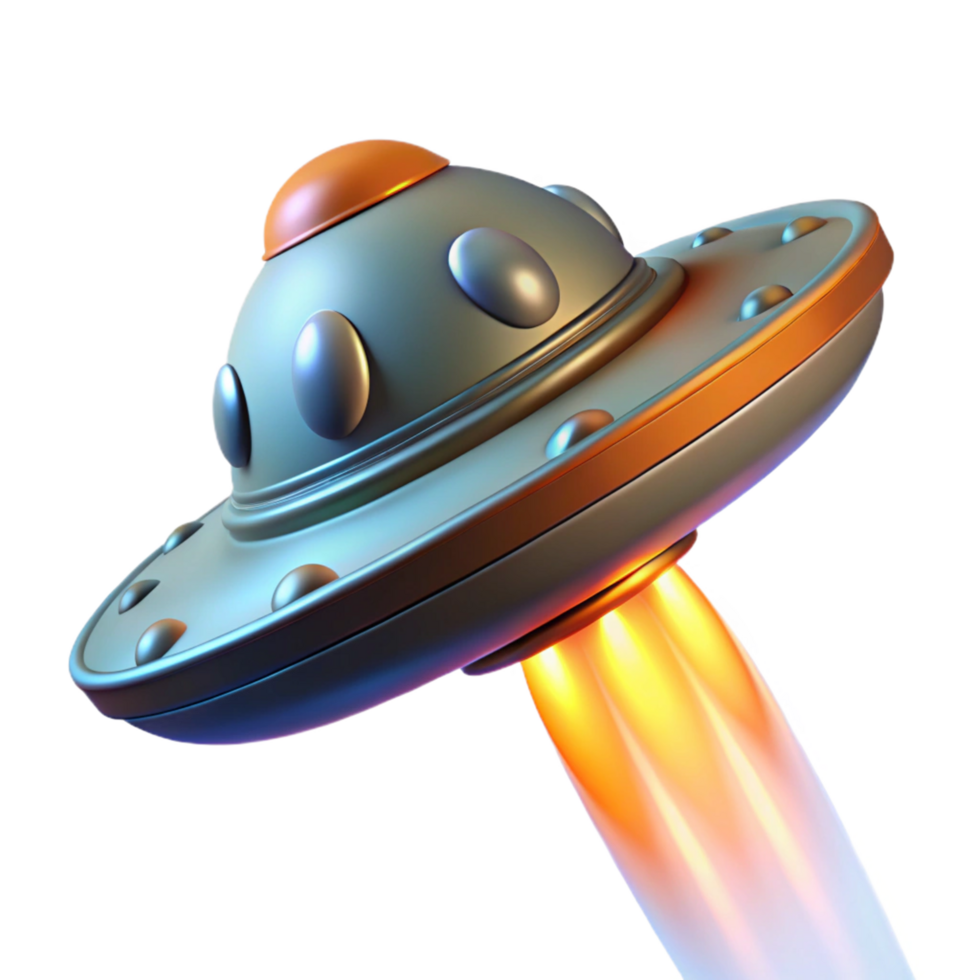 Flying Saucer Spacecraft Propulsion A dynamic 3D render of a flying saucer, capturing the essence of extraterrestrial adventure and advanced technology. png