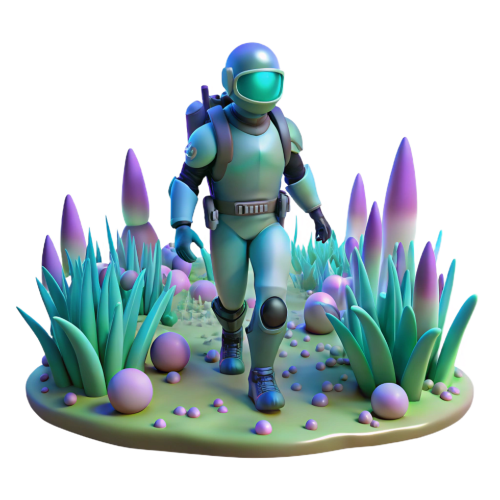 Astronaut in Alien Landscape in a Cosmic Three Dimensional Scene of Exploration png