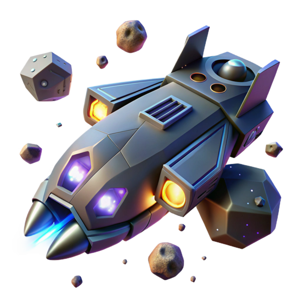 Spaceship in an Asteroid Field Flight in a Thrilling Three Dimensional Scene of Adventure png