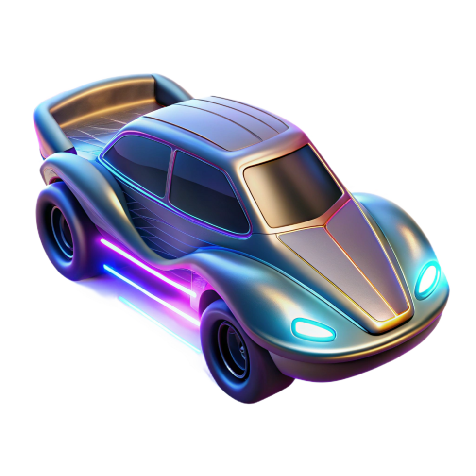 Futuristic Car Neon Glow 3D Render - A vibrant 3D render of a futuristic car with neon glow highlighting its modern design and advanced features png