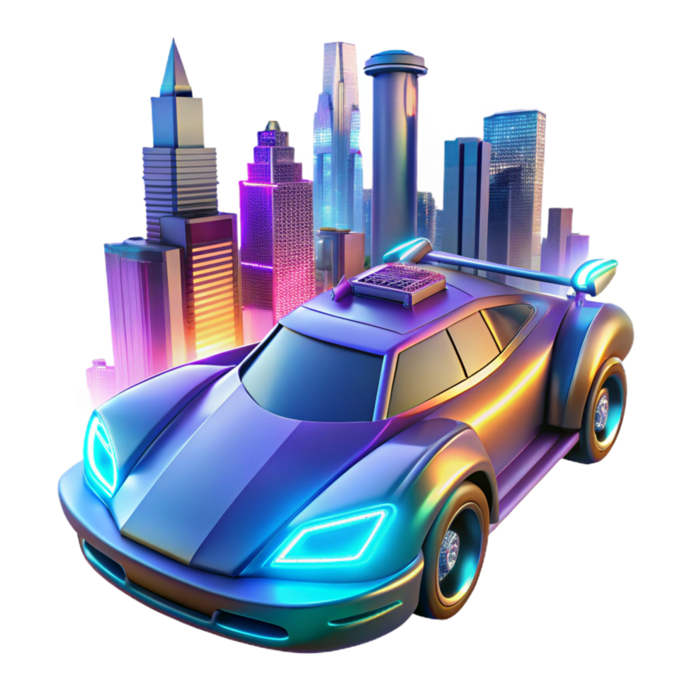 Neon City Racer A dynamic depiction of a racer navigating a neon city, capturing the essence of speed in a digital world. png