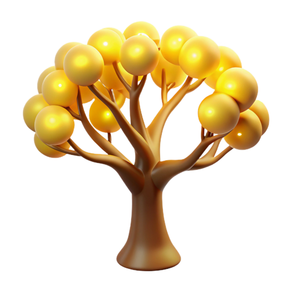 Golden Tree Abstract Three Dimensional Render in a Creative Scene of Design png