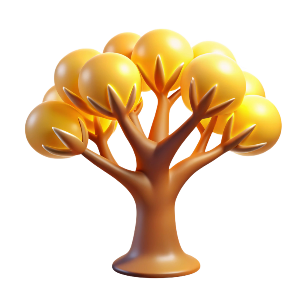 Golden Tree 3D Render A stunning 3D depiction of a golden tree, highlighting its elegant design and shimmering beauty. png