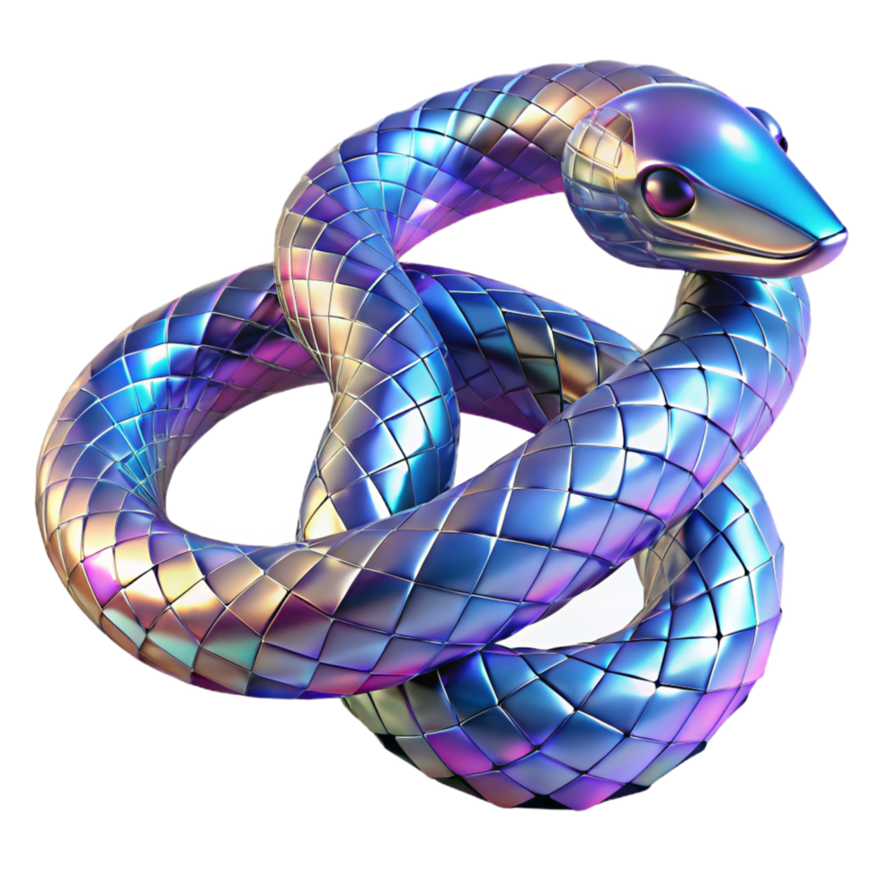 Metallic Snake Knot 3D Render A dynamic depiction of a snake crafted in a metallic knot, captured in a stunning three-dimensional render. png