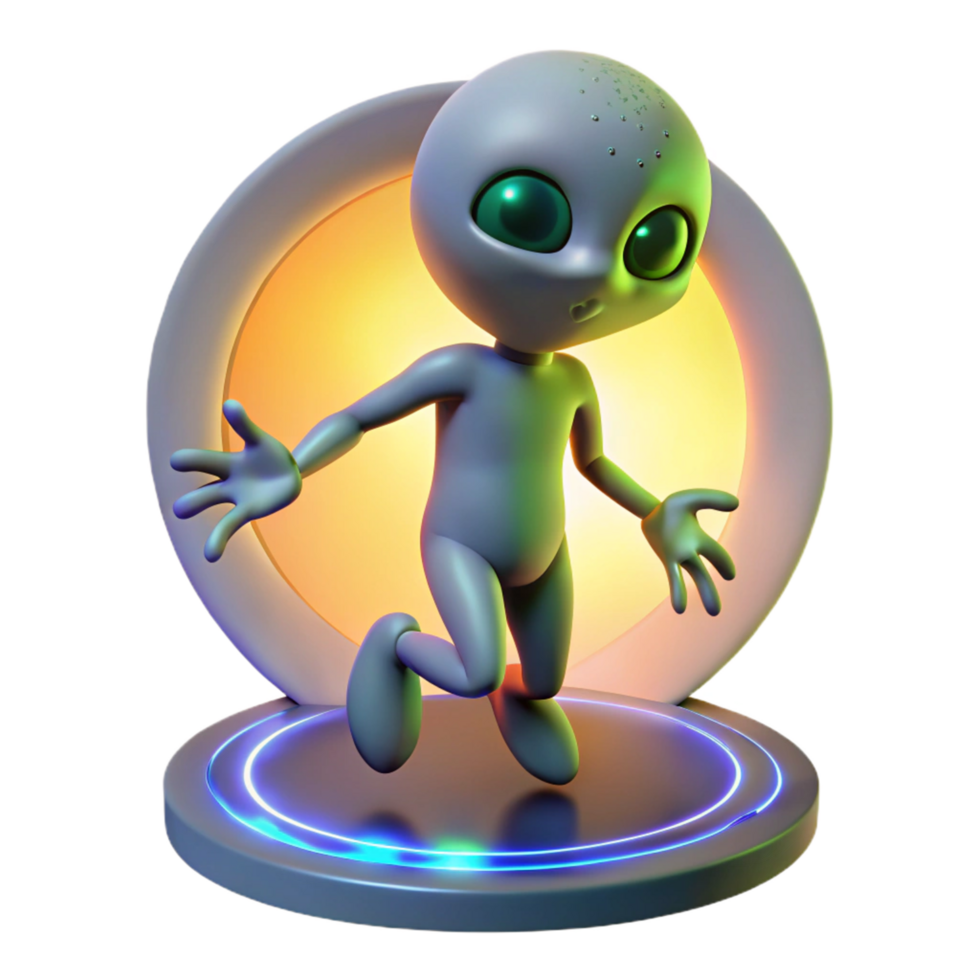 Alien Arrival 3D Render A dynamic 3D render of an alien arrival, capturing the essence of extraterrestrial adventure and intense action. png