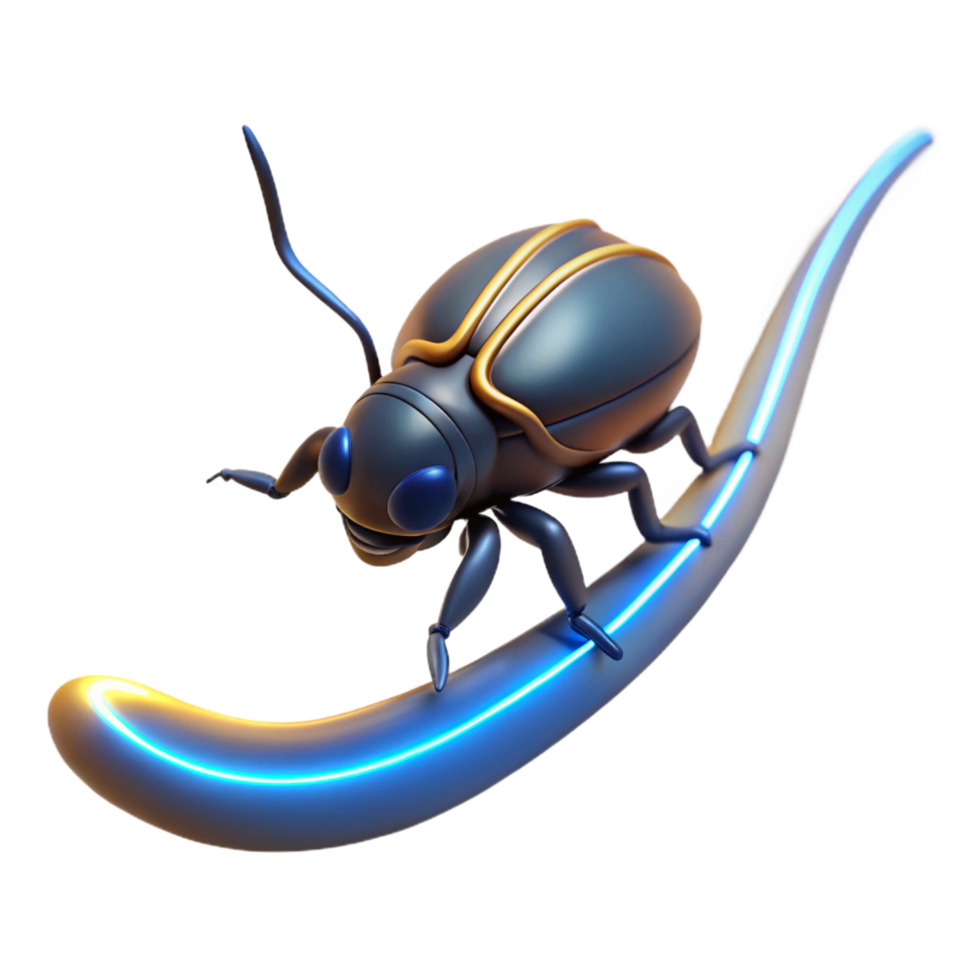 Cyber Beetle on a Glowing Path in a Futuristic Three Dimensional Scene of Design png