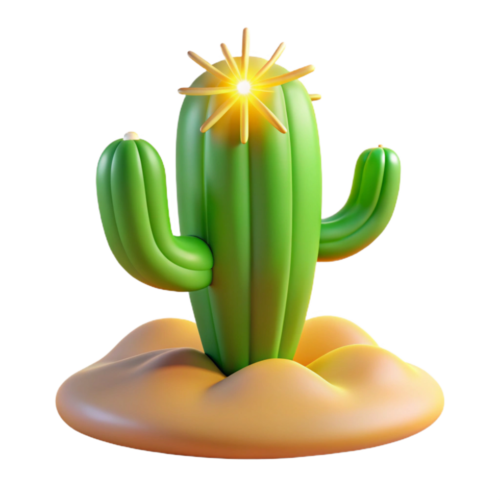Glowing Cactus in Desert A radiant cactus navigating the digital desert, its surface glowing with vibrant colors in a stunning render. png