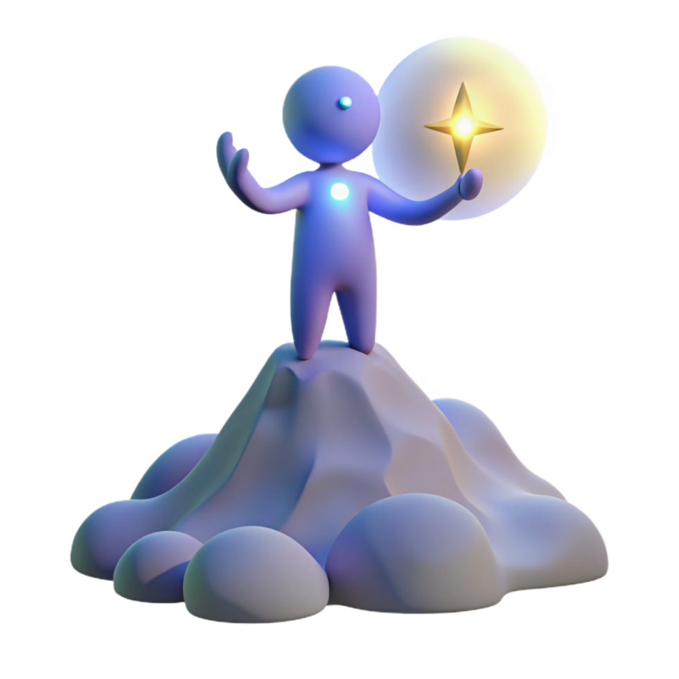 Three Dimensional Render Figure Holding Star in a Whimsical Scene of Enchantment png