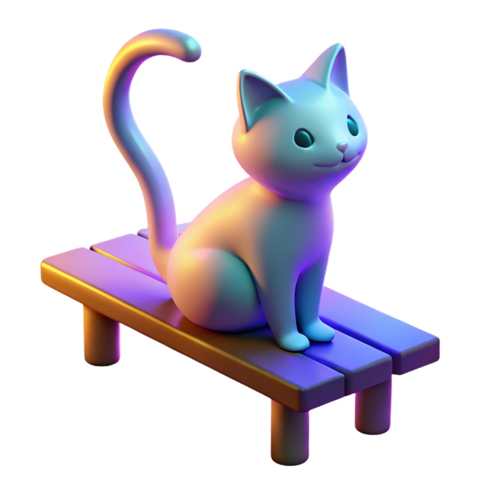 Three Dimensional Render Cat on Bench in a Whimsical Scene of Enchantment png