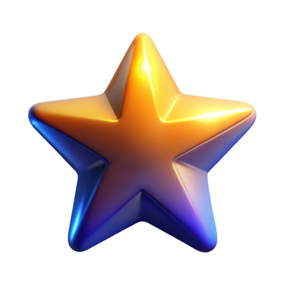 Shiny 3D Star Golden, Blue Gradient A vibrant 3D depiction of a shiny star with a golden and blue gradient, highlighting its dynamic and radiant presence. png