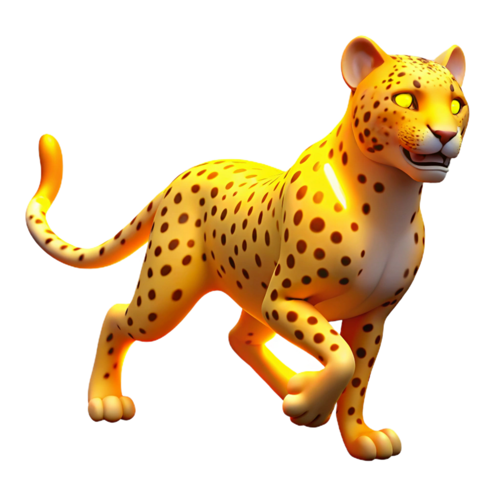 Cheetah 3D Model Spots, Animation A dynamic 3D model of a cheetah, featuring detailed spots and animated movement. png