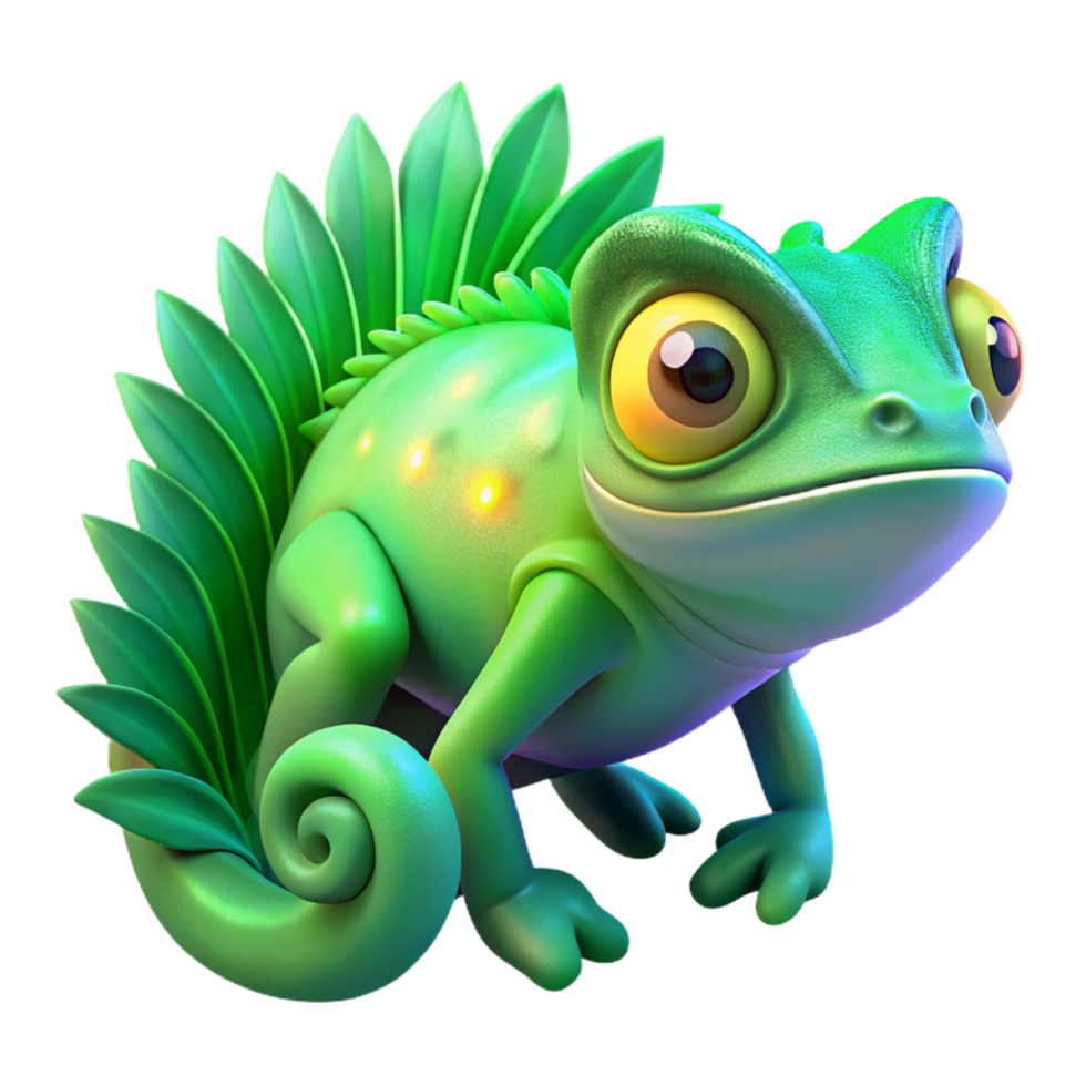 Cute Green Chameleon Cartoon A playful depiction of a chameleon brought to life in a whimsical cartoon style, navigating the digital jungle. png