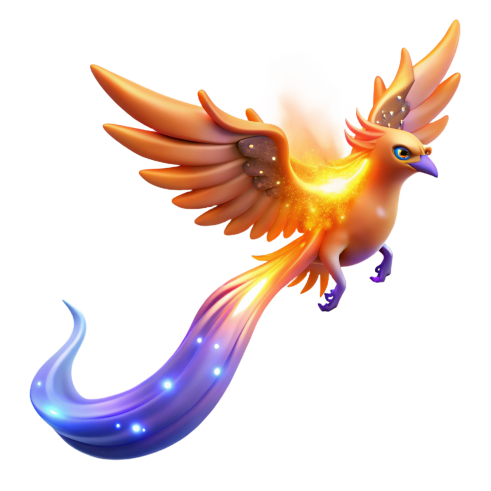Magical Firebird with a Glowing Tail in a Majestic Three Dimensional Scene of Enchantment png