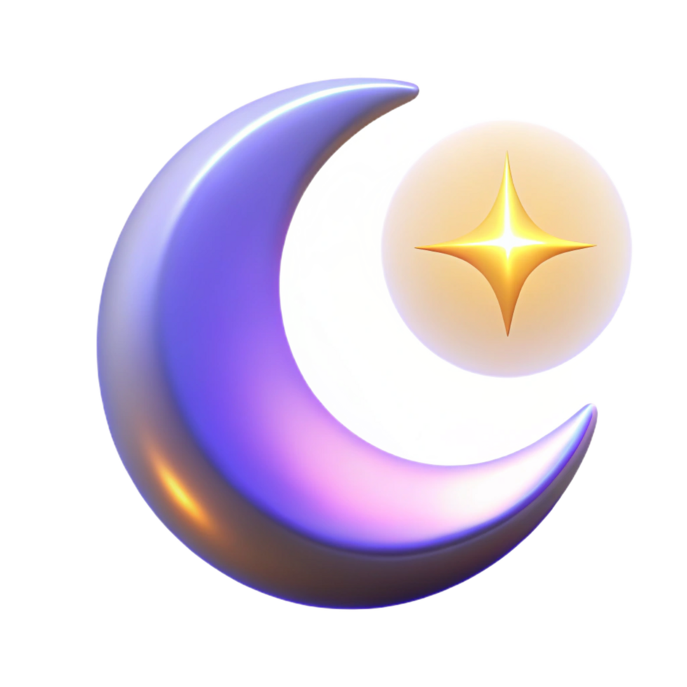 Crescent Moon and Star in a Night Sky Art Scene of Enchantment png