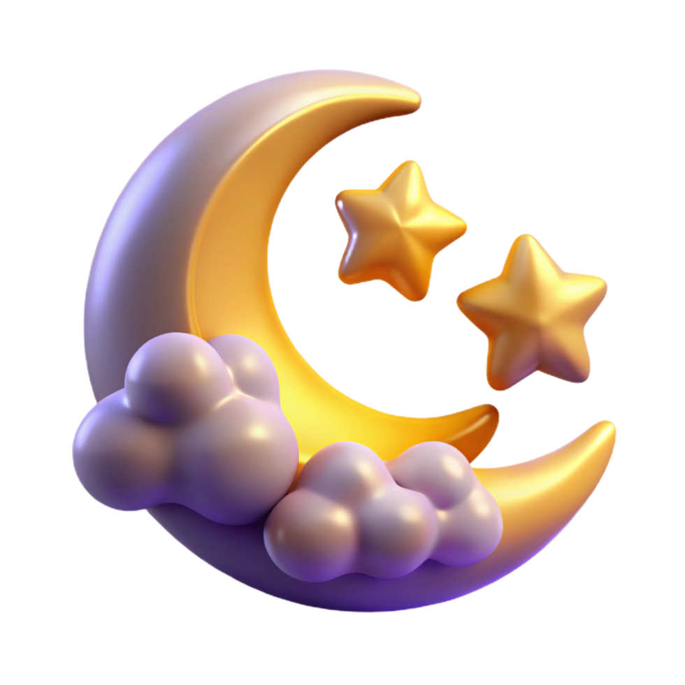 Crescent Moon, Stars, Clouds Night Scene A serene scene of clouds under a crescent moon and stars, capturing the essence of a mystical night in a digital world. png