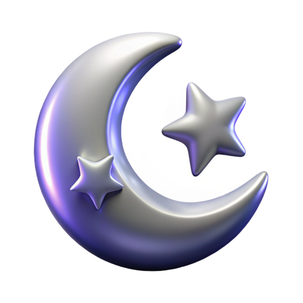 Crescent Moon Stars 3D Render A serene depiction of a crescent moon illuminating a starry night sky, captured in a stunning three-dimensional render. png