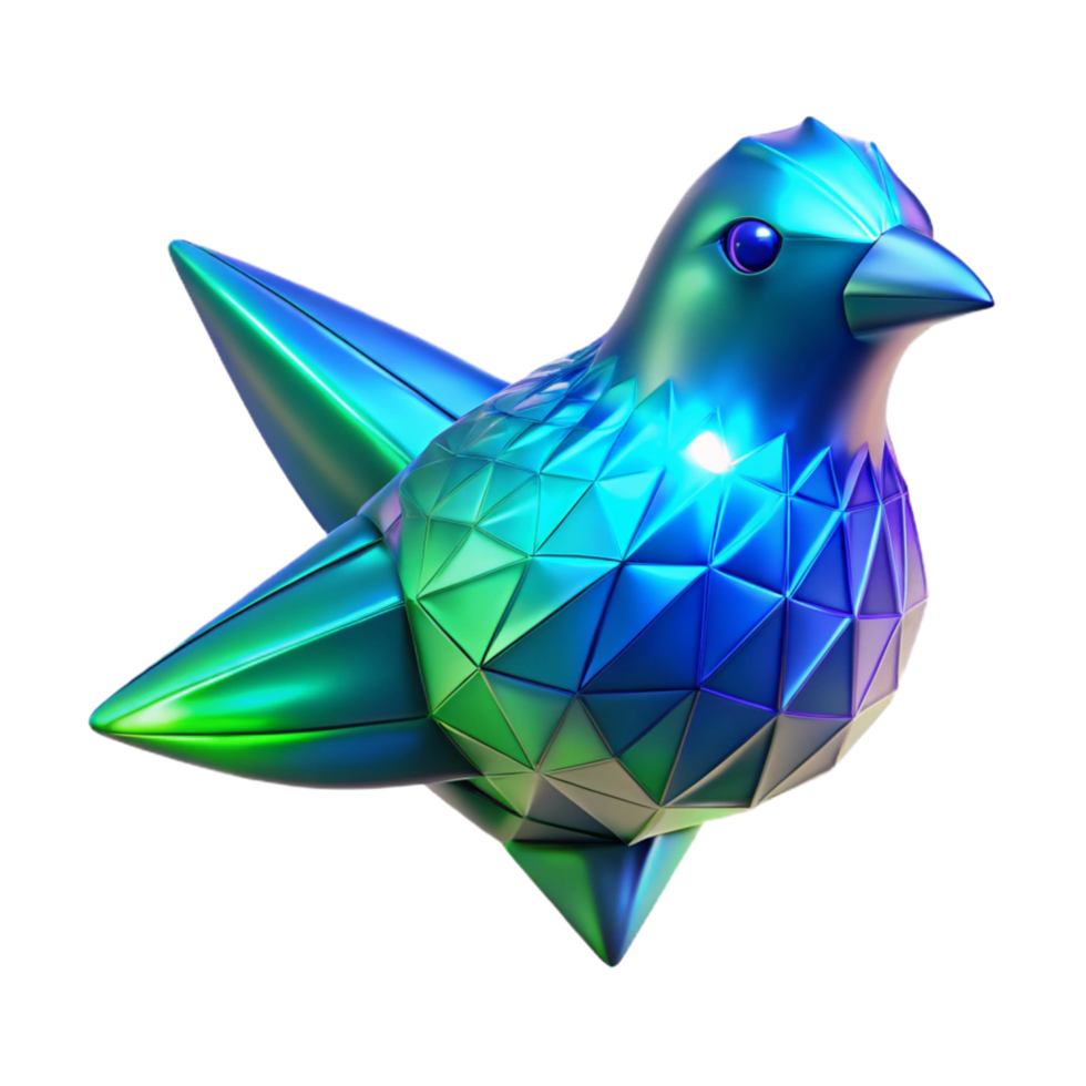 Geometric Bird in an Iridescent Three Dimensional Model of Futuristic Design png