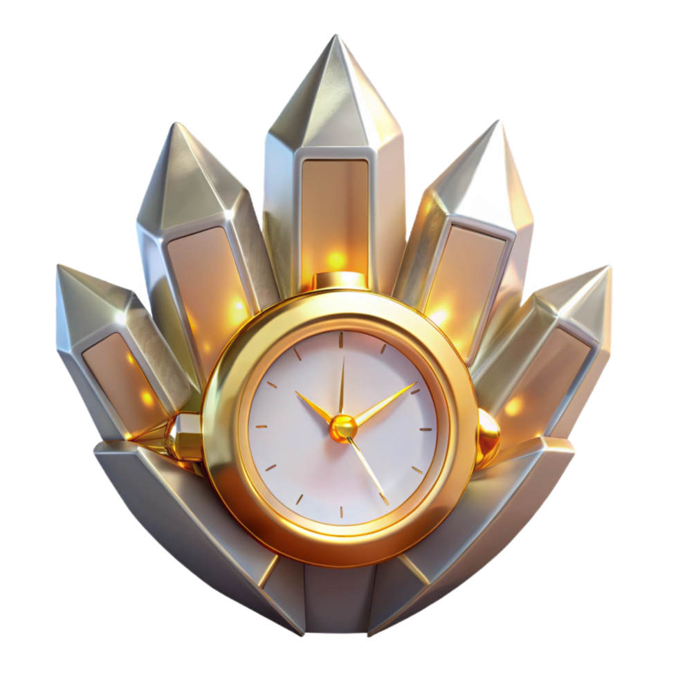 Golden Clock in Crystal Frame in a Radiant Three Dimensional Scene of Time png