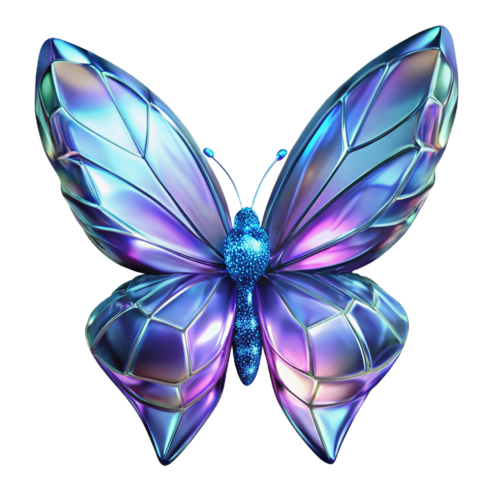 Iridescent Gem Butterfly in a Stunning Three Dimensional Scene of Color and Movement png