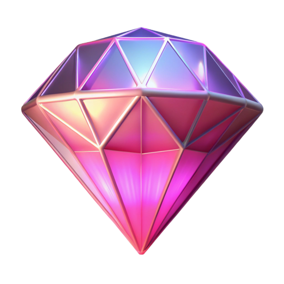 Glowing Pink Gem 3D Render A radiant gem navigating a world of pink, its surface glowing with vibrant colors in a digital world. png